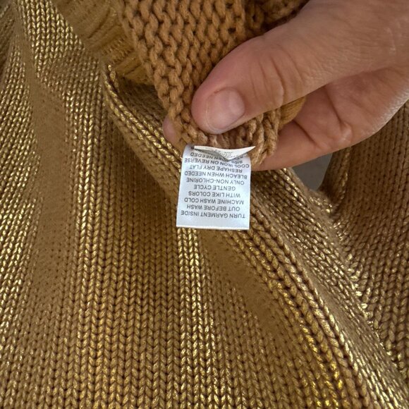 Rachel Roy Metallic Gold Cable Knit Sweater Small Shiny Pullover Mock Neck - Picture 5 of 9